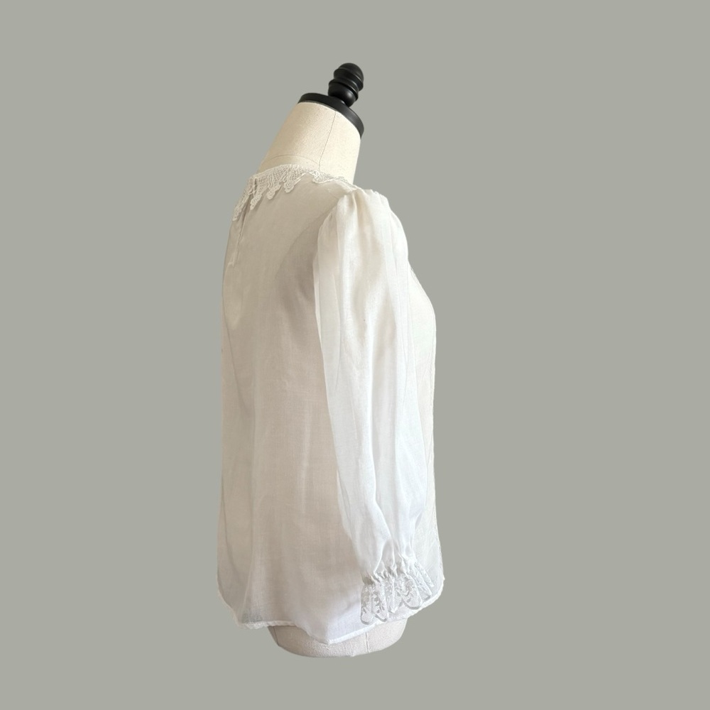 vintage 70s white cotton voile Gunne Sax blouse size small - Picture 6 of 11